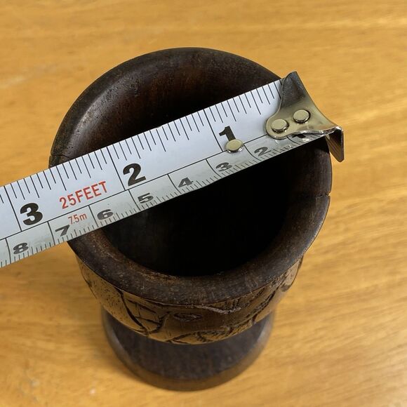 Vintage 6" African Hand-Carved Rhino And Elephant Wood Wine Drinking Cup Goblet - Picture 15 of 15